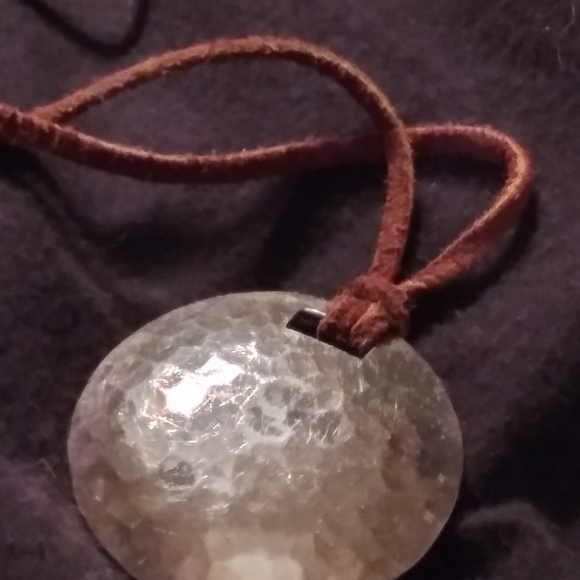 Silver 925 Mexico hammered disc choker necklace on rawhide strap. Sm neck - Picture 6 of 11